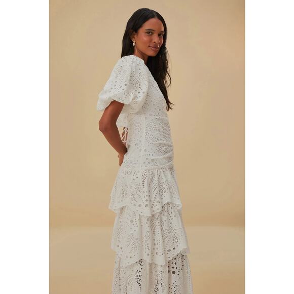 Farm Rio Eyelet Puff Sleeve Midi Dress - Picture 1 of 10